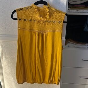 New York & Company Mustard Lace Blouse